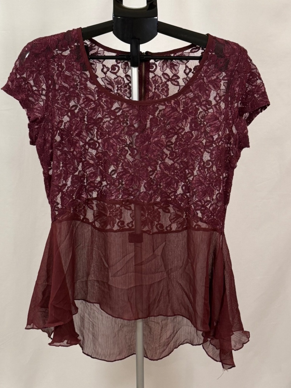 Studio Y Burgundy Lace Peplum Top XL